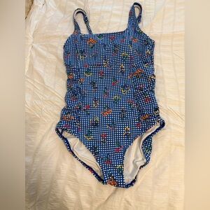 Lands' End Botanical Check Floral Print Swimsuit Size 14